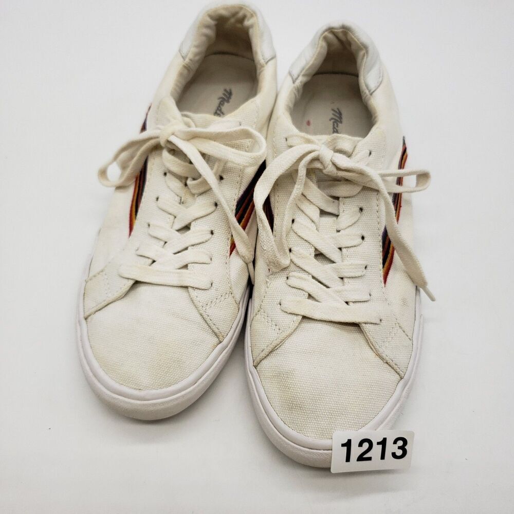 Madewell Shoes Womens Size 7.5 White Canvas Rainbow MWL Low Top Sneakers Casual - Picture 11 of 11